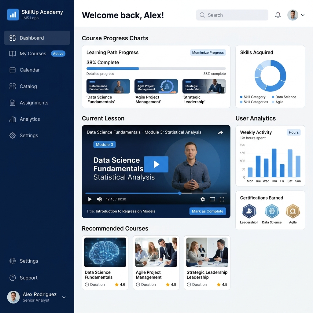 dLMS educational dashboard interface